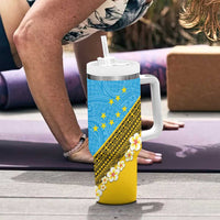 Tuvalu Plumeria Flowers Tumbler With Handle Polynesian Tribal Pattern LT9 - Polynesian Pride