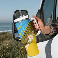 Tuvalu Plumeria Flowers Tumbler With Handle Polynesian Tribal Pattern LT9 - Polynesian Pride