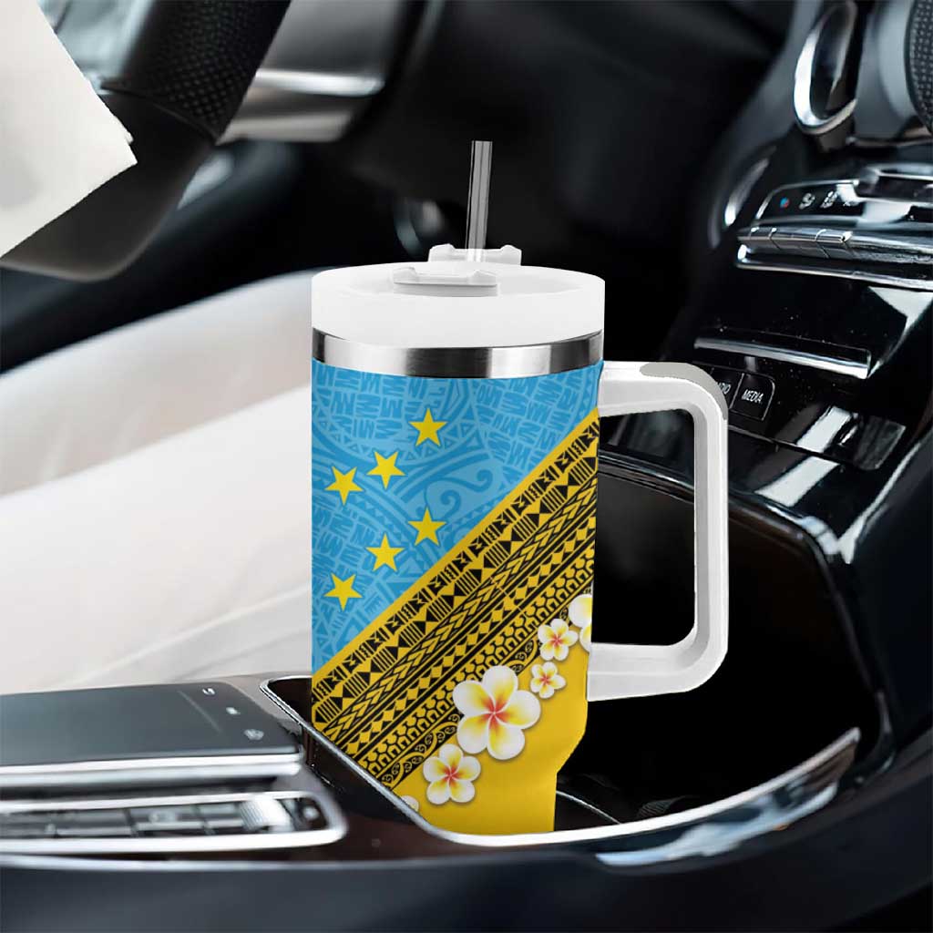 Tuvalu Plumeria Flowers Tumbler With Handle Polynesian Tribal Pattern LT9 - Polynesian Pride