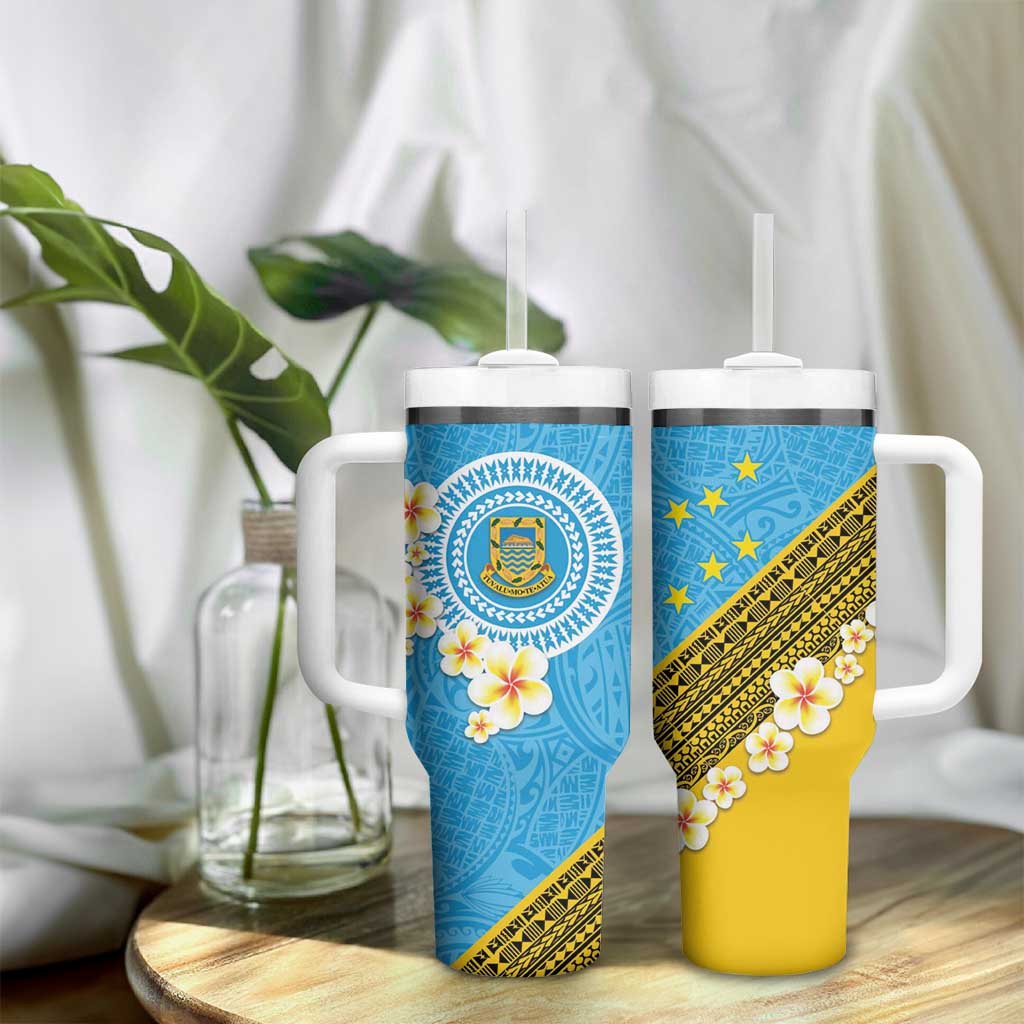 Tuvalu Plumeria Flowers Tumbler With Handle Polynesian Tribal Pattern LT9 - Polynesian Pride