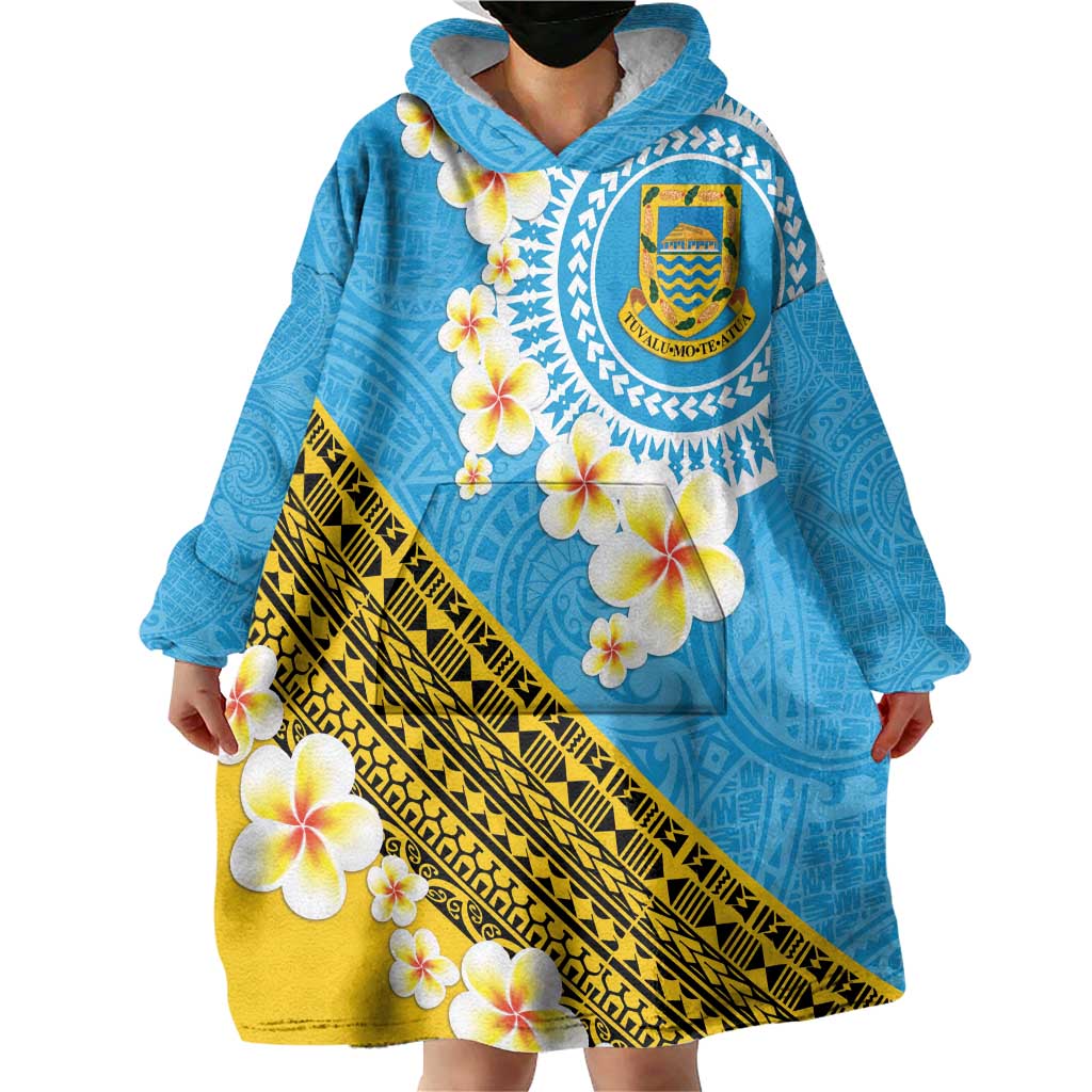 Tuvalu Plumeria Flowers Wearable Blanket Hoodie Polynesian Tribal Pattern LT9 - Polynesian Pride