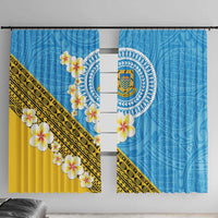 Tuvalu Plumeria Flowers Window Curtain Polynesian Tribal Pattern LT9 With Hooks Blue - Polynesian Pride