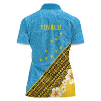 Tuvalu Plumeria Flowers Women Polo Shirt Polynesian Tribal Pattern