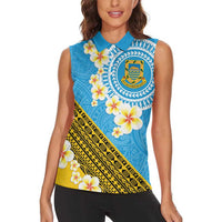 Tuvalu Plumeria Flowers Women Sleeveless Polo Shirt Polynesian Tribal Pattern