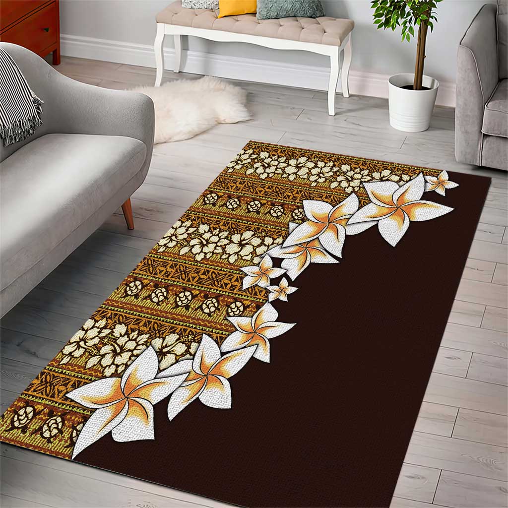Vintage Hibiscus Turtle Pattern Area Rug with Plumeria Half Style