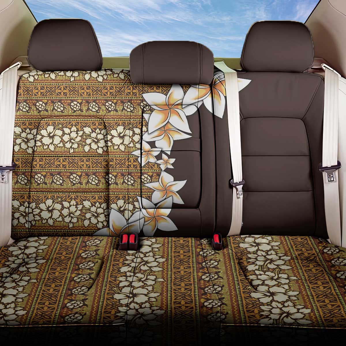 Vintage Hibiscus Turtle Pattern Back Car Seat Cover with Plumeria Half Style