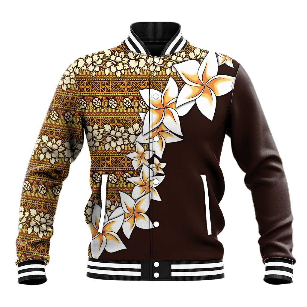 Vintage Hibiscus Turtle Pattern Baseball Jacket with Plumeria Half Style LT9 Unisex Gold - Polynesian Pride