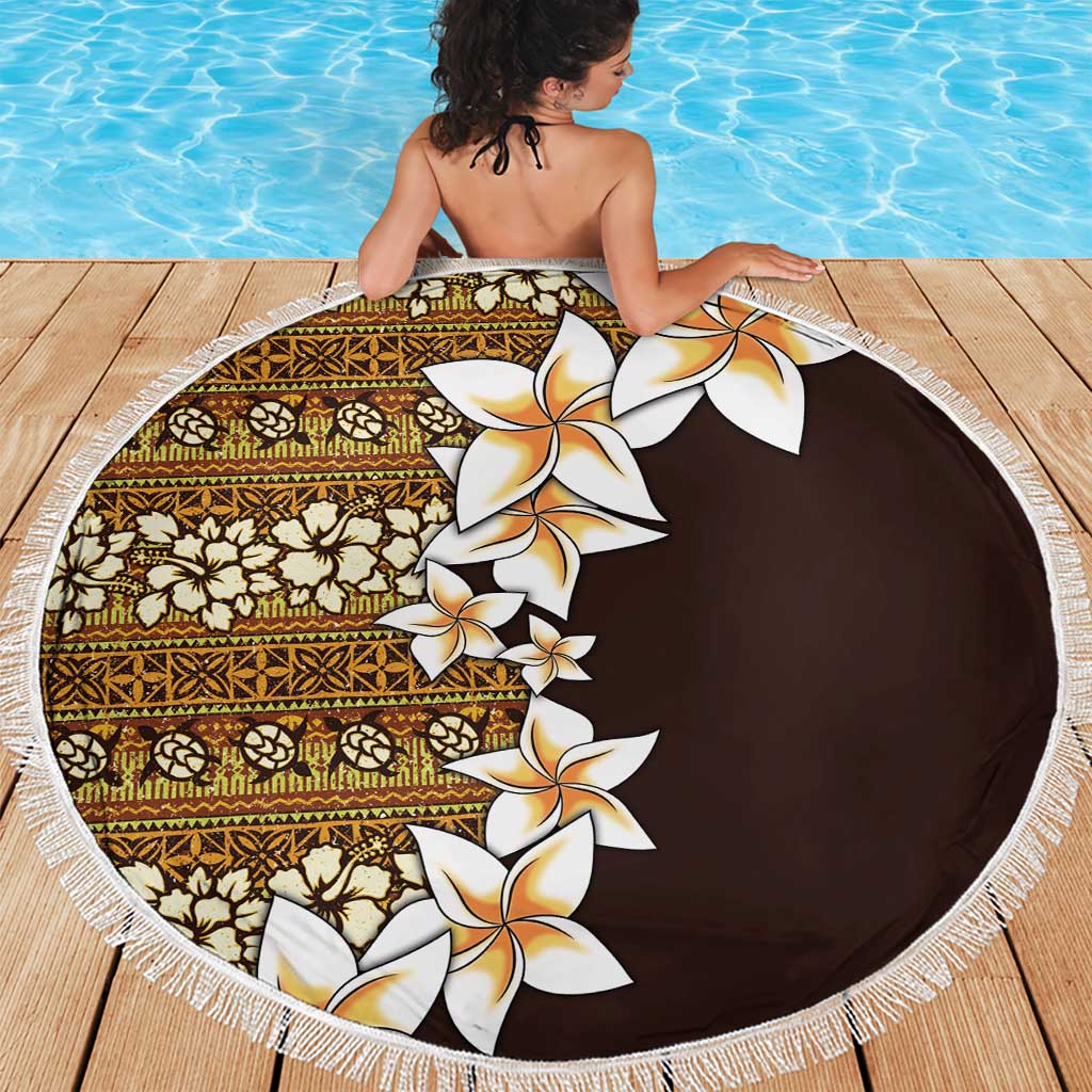 Vintage Hibiscus Turtle Pattern Beach Blanket with Plumeria Half Style LT9 - Polynesian Pride