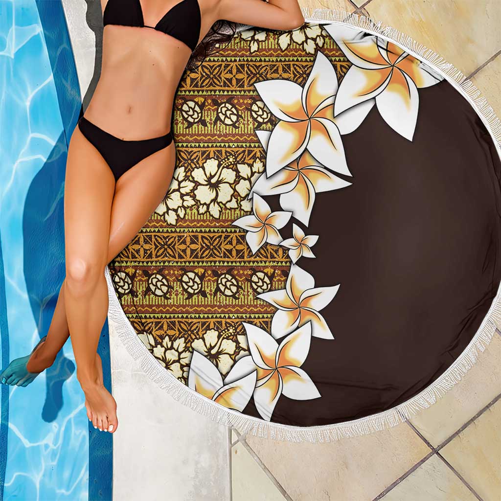 Vintage Hibiscus Turtle Pattern Beach Blanket with Plumeria Half Style LT9 - Polynesian Pride