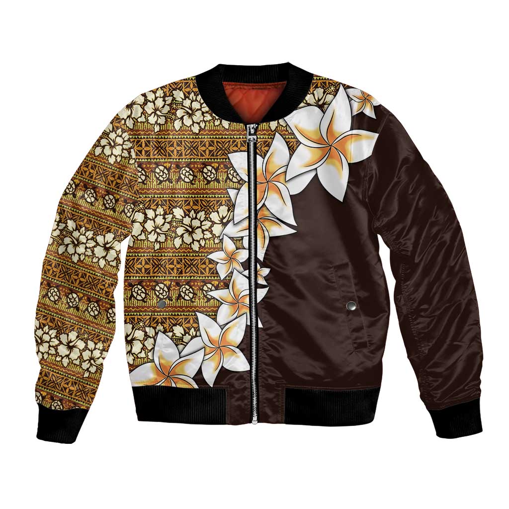 Vintage Hibiscus Turtle Pattern Bomber Jacket with Plumeria Half Style