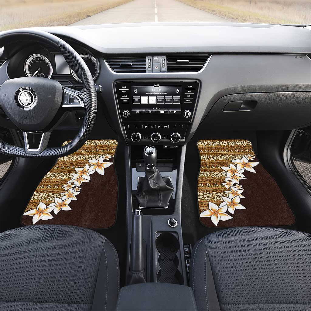 Vintage Hibiscus Turtle Pattern Car Mats with Plumeria Half Style LT9 Set 2pcs - Front Gold - Polynesian Pride