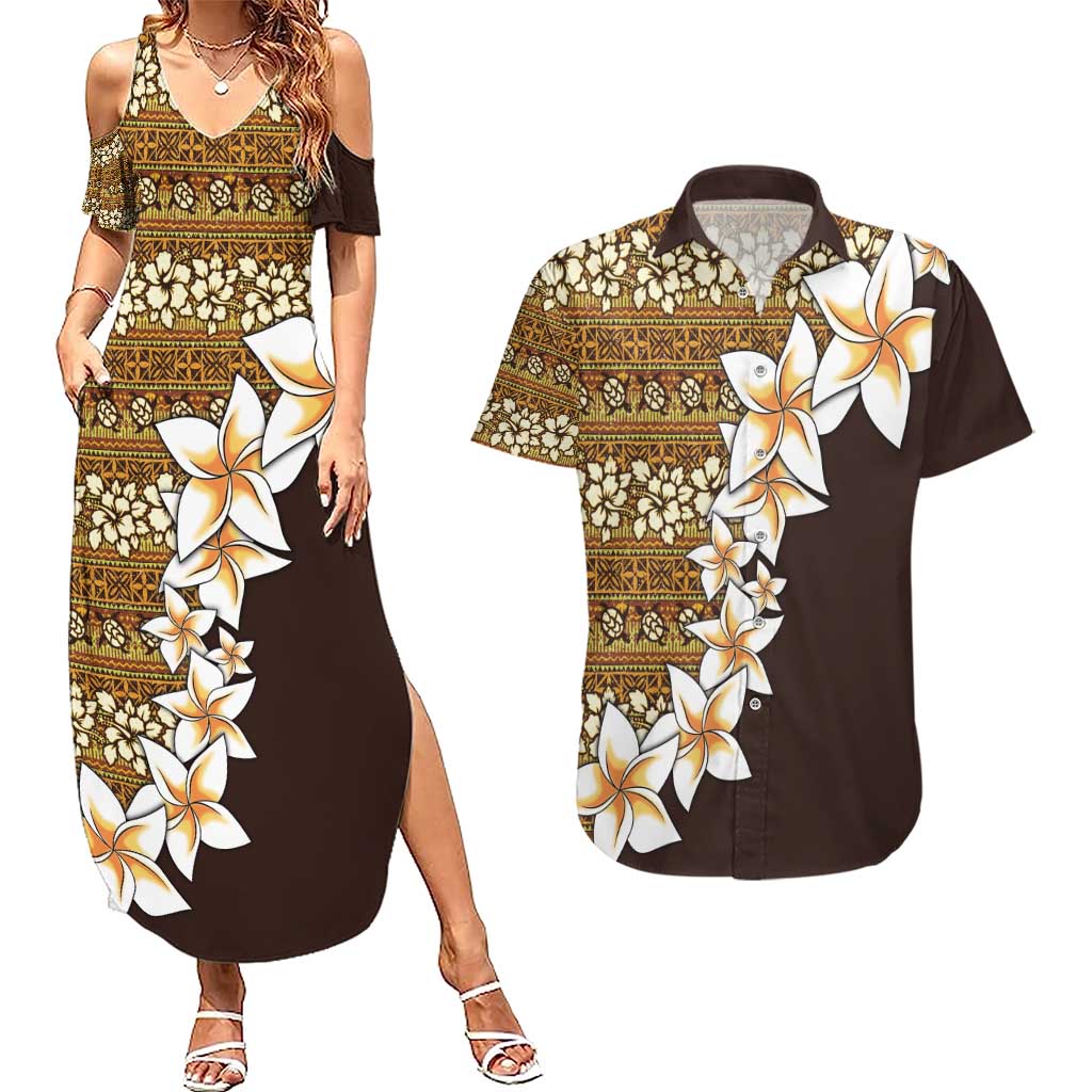 Vintage Hibiscus Turtle Pattern Couples Matching Summer Maxi Dress and Hawaiian Shirt with Plumeria Half Style