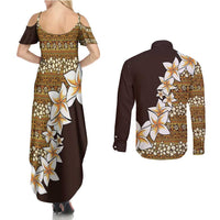 Vintage Hibiscus Turtle Pattern Couples Matching Summer Maxi Dress and Long Sleeve Button Shirt with Plumeria Half Style LT9 - Polynesian Pride
