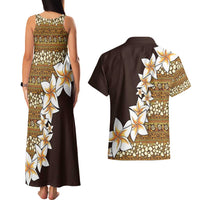 Vintage Hibiscus Turtle Pattern Couples Matching Tank Maxi Dress and Hawaiian Shirt with Plumeria Half Style