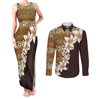 Vintage Hibiscus Turtle Pattern Couples Matching Tank Maxi Dress and Long Sleeve Button Shirt with Plumeria Half Style LT9 Gold - Polynesian Pride