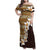 Vintage Hibiscus Turtle Pattern Family Matching Off Shoulder Maxi Dress and Hawaiian Shirt with Plumeria Half Style