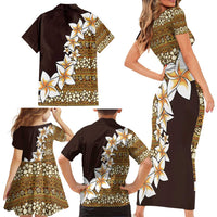 Vintage Hibiscus Turtle Pattern Family Matching Short Sleeve Bodycon Dress and Hawaiian Shirt with Plumeria Half Style