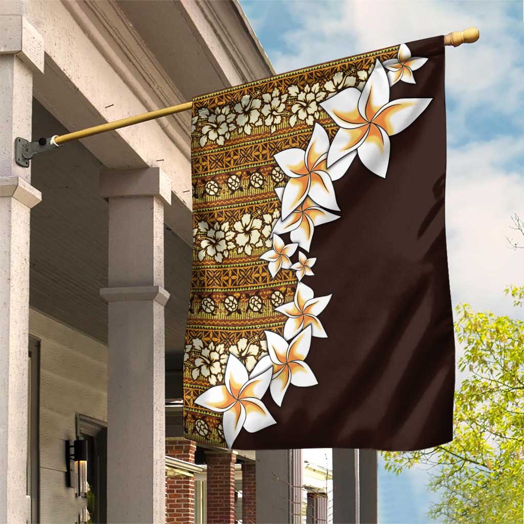 Vintage Hibiscus Turtle Pattern Garden Flag with Plumeria Half Style