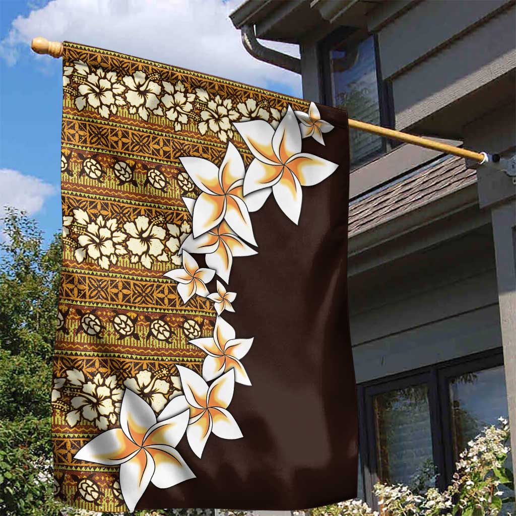 Vintage Hibiscus Turtle Pattern Garden Flag with Plumeria Half Style LT9 - Polynesian Pride