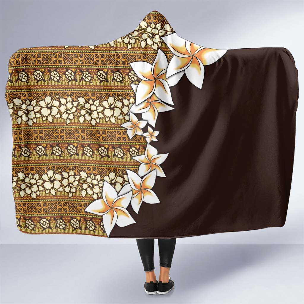Vintage Hibiscus Turtle Pattern Hooded Blanket with Plumeria Half Style LT9 One Size Gold - Polynesian Pride
