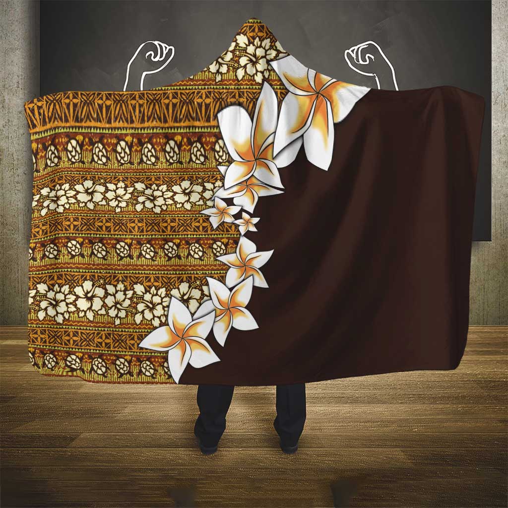 Vintage Hibiscus Turtle Pattern Hooded Blanket with Plumeria Half Style LT9 - Polynesian Pride