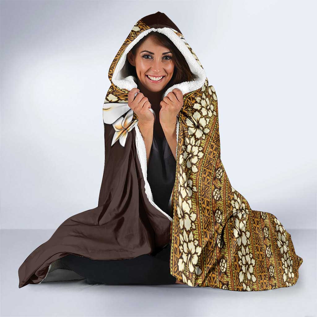 Vintage Hibiscus Turtle Pattern Hooded Blanket with Plumeria Half Style LT9 - Polynesian Pride