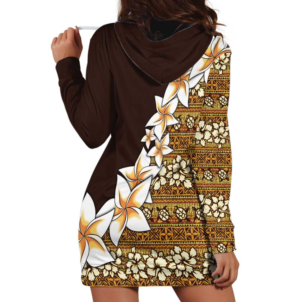 Vintage Hibiscus Turtle Pattern Hoodie Dress with Plumeria Half Style LT9 - Polynesian Pride