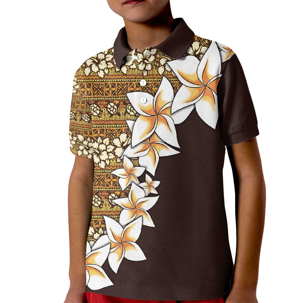 Vintage Hibiscus Turtle Pattern Kid Polo Shirt with Plumeria Half Style