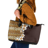 Vintage Hibiscus Turtle Pattern Leather Tote Bag with Plumeria Half Style LT9 Gold - Polynesian Pride