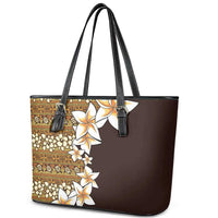 Vintage Hibiscus Turtle Pattern Leather Tote Bag with Plumeria Half Style LT9 - Polynesian Pride