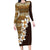 Vintage Hibiscus Turtle Pattern Long Sleeve Bodycon Dress with Plumeria Half Style