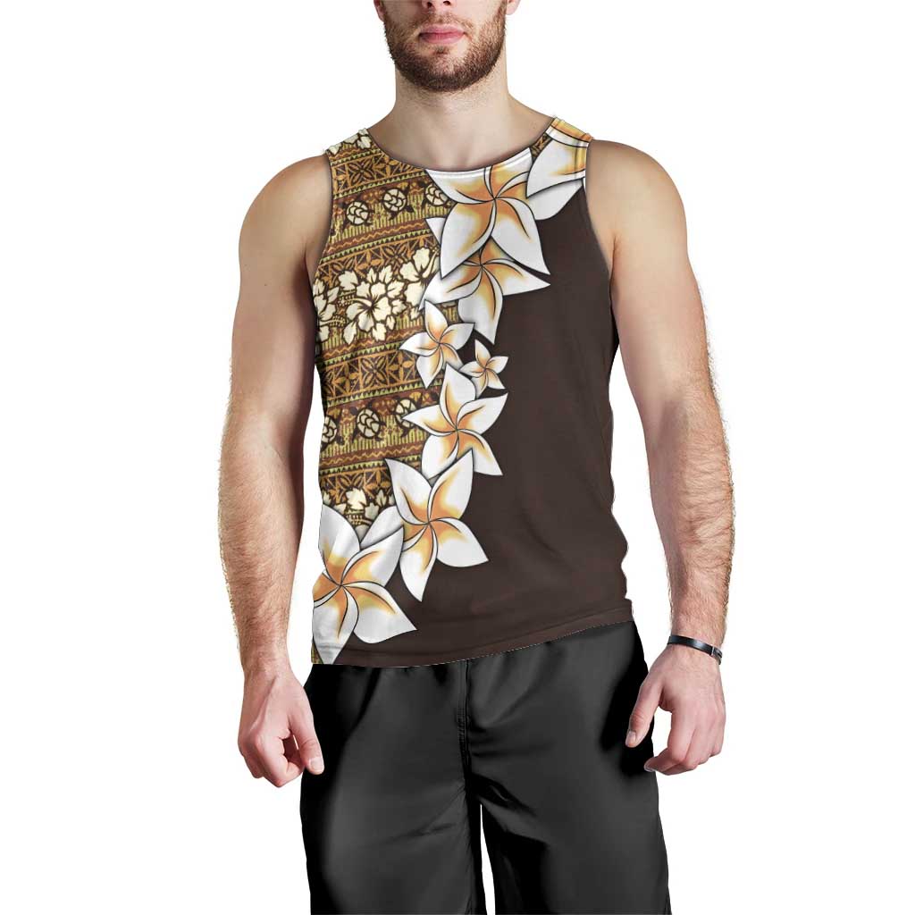 Vintage Hibiscus Turtle Pattern Men Tank Top with Plumeria Half Style LT9 - Polynesian Pride