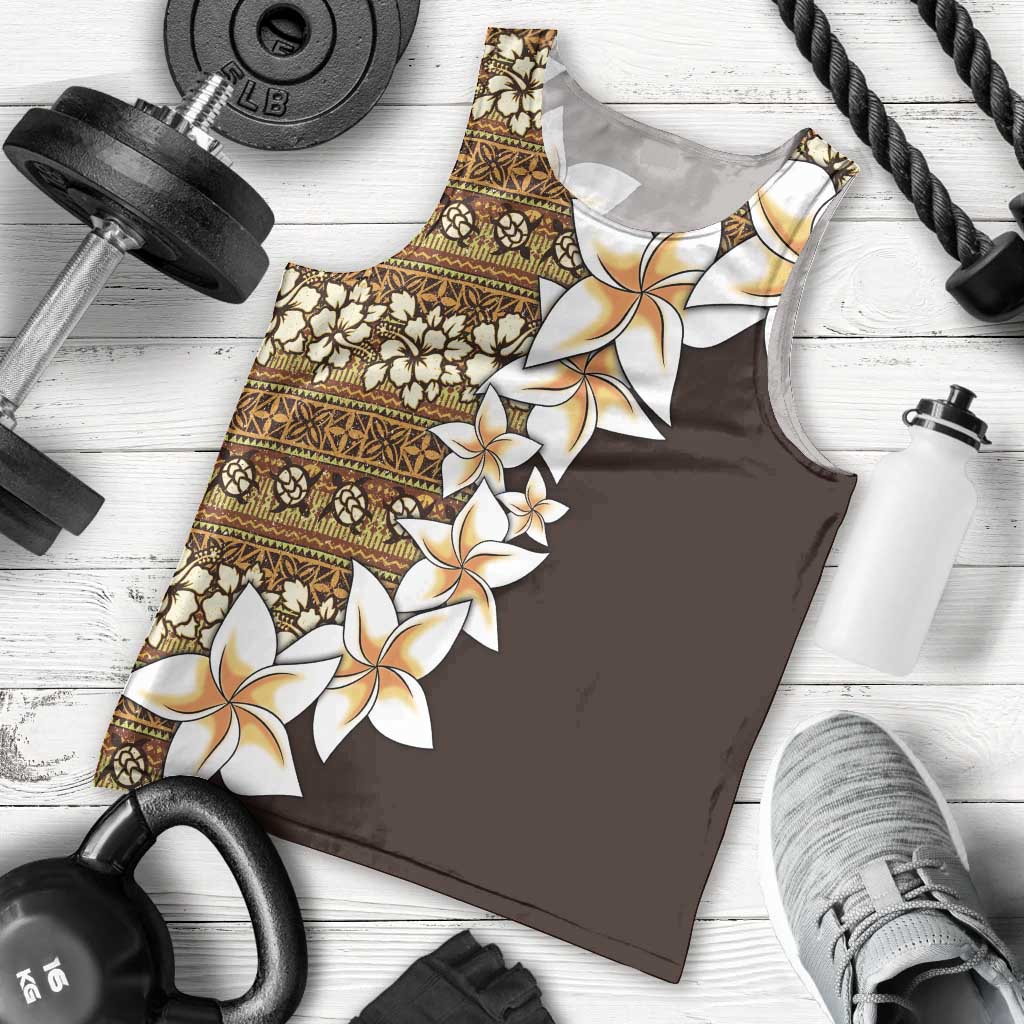 Vintage Hibiscus Turtle Pattern Men Tank Top with Plumeria Half Style LT9 - Polynesian Pride