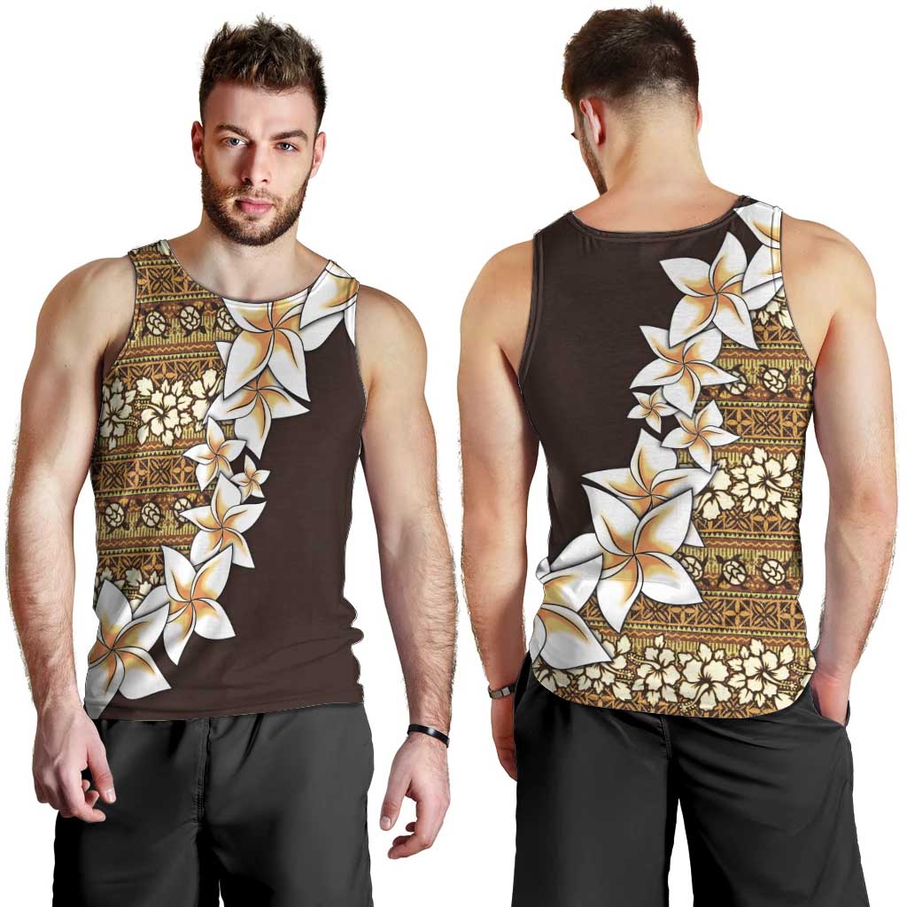 Vintage Hibiscus Turtle Pattern Men Tank Top with Plumeria Half Style LT9 - Polynesian Pride