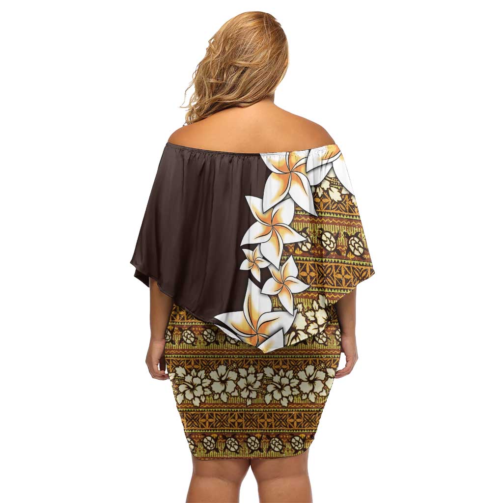 Vintage Hibiscus Turtle Pattern Off Shoulder Short Dress with Plumeria Half Style LT9 - Polynesian Pride