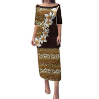 Vintage Hibiscus Turtle Pattern Puletasi with Plumeria Half Style LT9 Long Dress Gold - Polynesian Pride