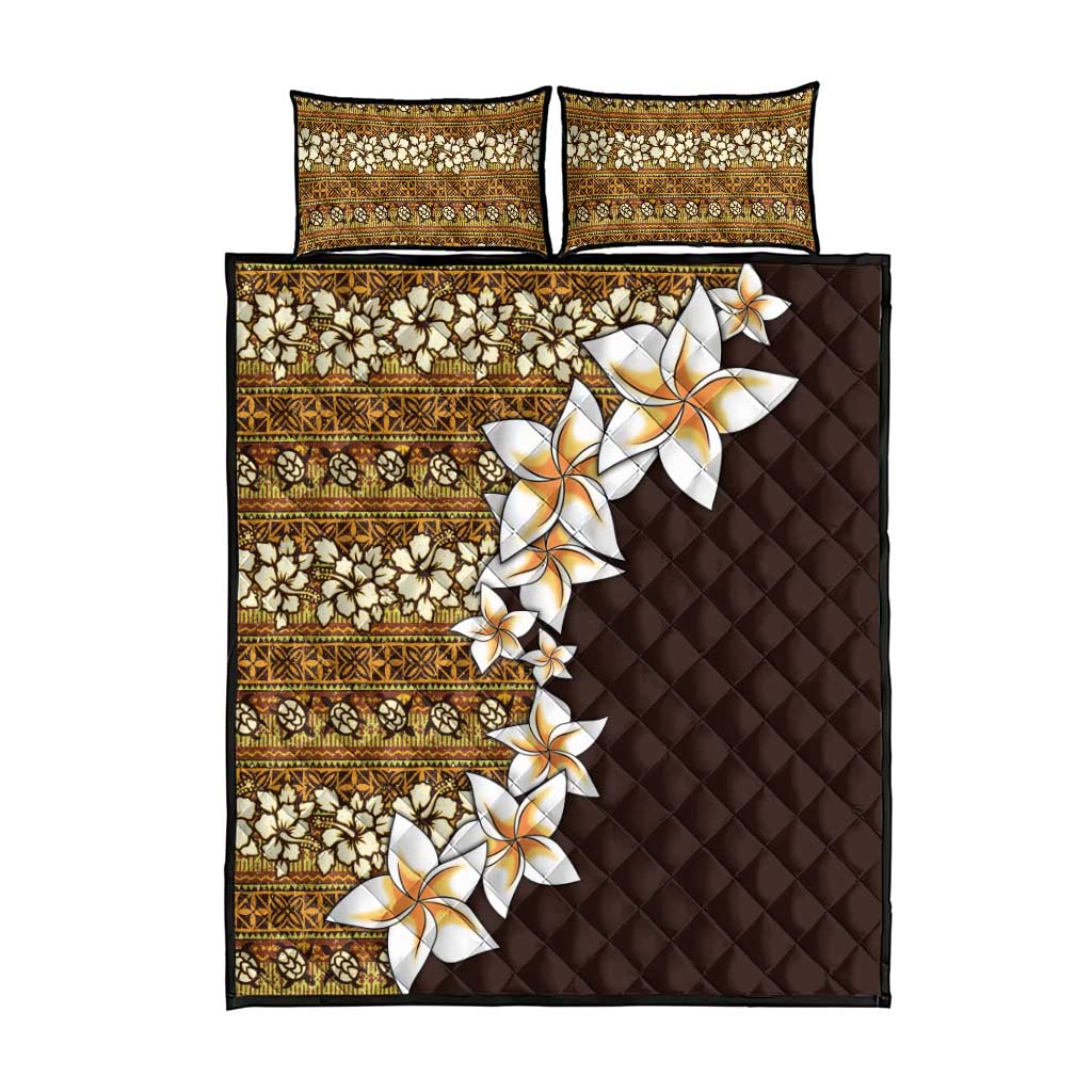 Vintage Hibiscus Turtle Pattern Quilt Bed Set with Plumeria Half Style LT9 - Polynesian Pride