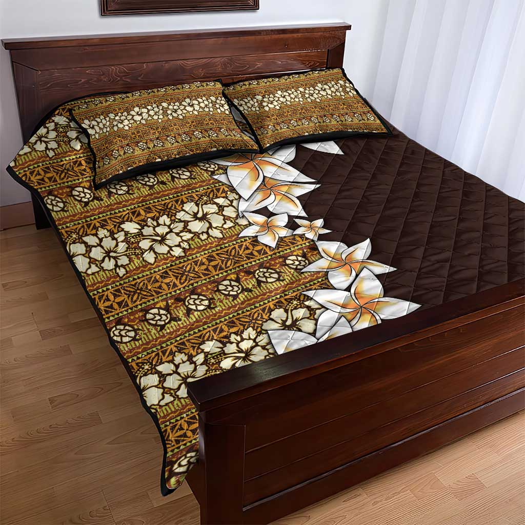 Vintage Hibiscus Turtle Pattern Quilt Bed Set with Plumeria Half Style LT9 - Polynesian Pride