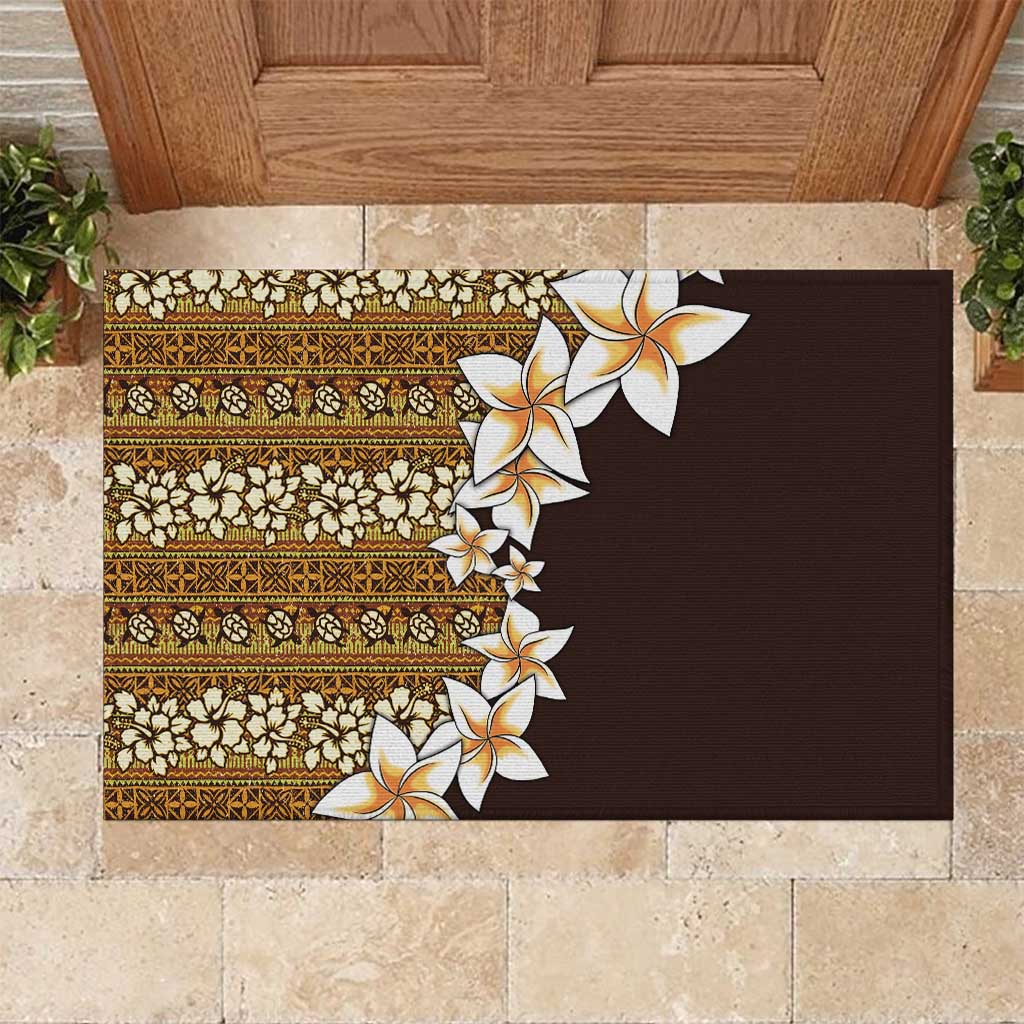 Vintage Hibiscus Turtle Pattern Rubber Doormat with Plumeria Half Style LT9 Gold - Polynesian Pride