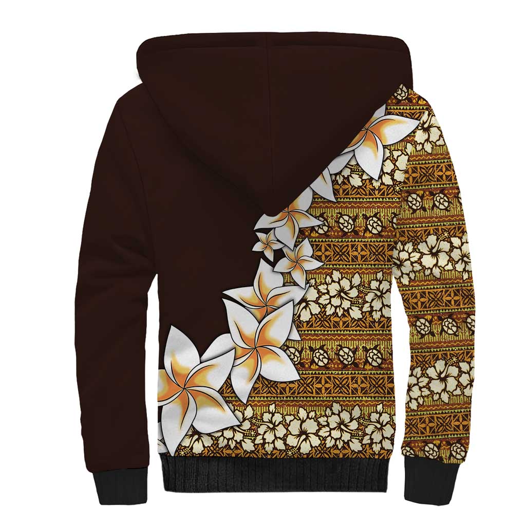 Vintage Hibiscus Turtle Pattern Sherpa Hoodie with Plumeria Half Style LT9 - Polynesian Pride