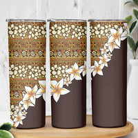 Vintage Hibiscus Turtle Pattern Skinny Tumbler with Plumeria Half Style