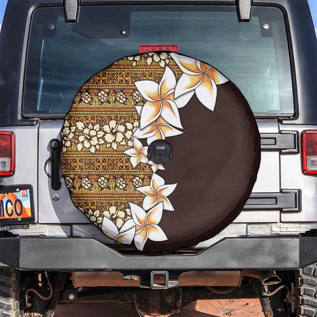 Vintage Hibiscus Turtle Pattern Spare Tire Cover with Plumeria Half Style LT9 Gold - Polynesian Pride