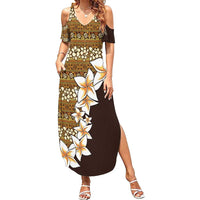 Vintage Hibiscus Turtle Pattern Summer Maxi Dress with Plumeria Half Style LT9 Women Gold - Polynesian Pride