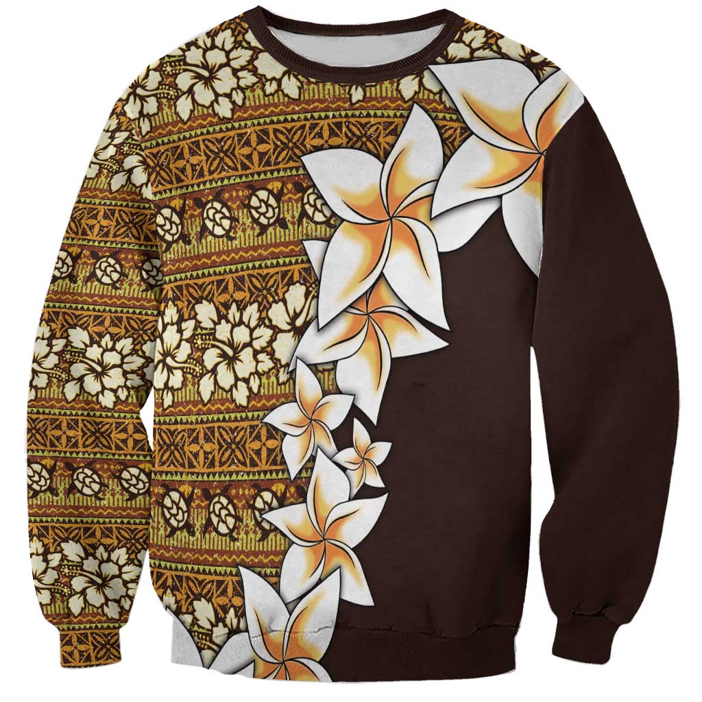 Vintage Hibiscus Turtle Pattern Sweatshirt with Plumeria Half Style LT9 Unisex Gold - Polynesian Pride