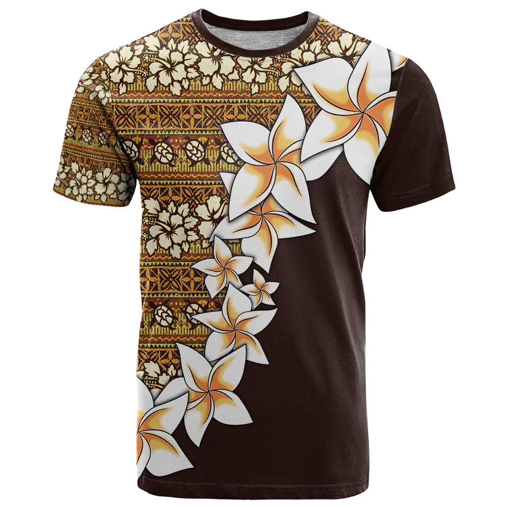 Vintage Hibiscus Turtle Pattern T Shirt with Plumeria Half Style LT9 Gold - Polynesian Pride