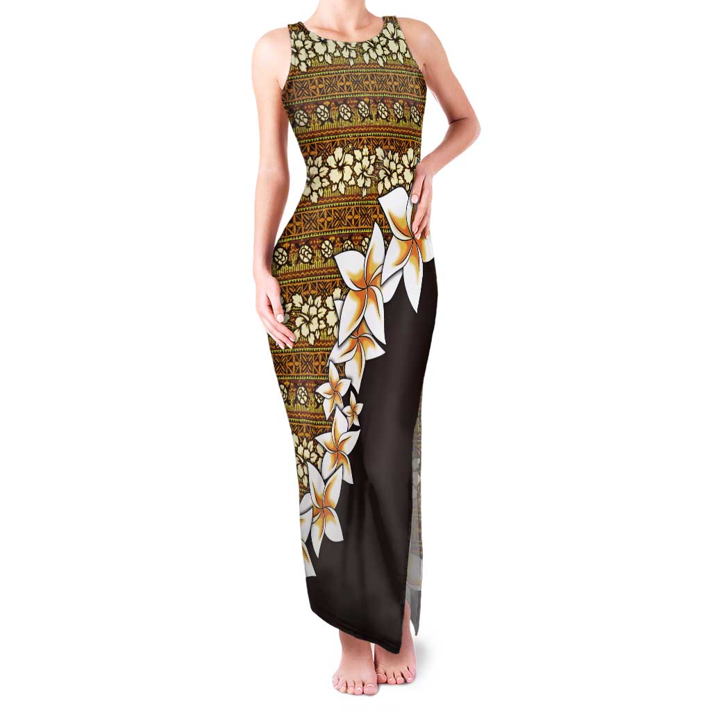 Vintage Hibiscus Turtle Pattern Tank Maxi Dress with Plumeria Half Style LT9 Women Gold - Polynesian Pride