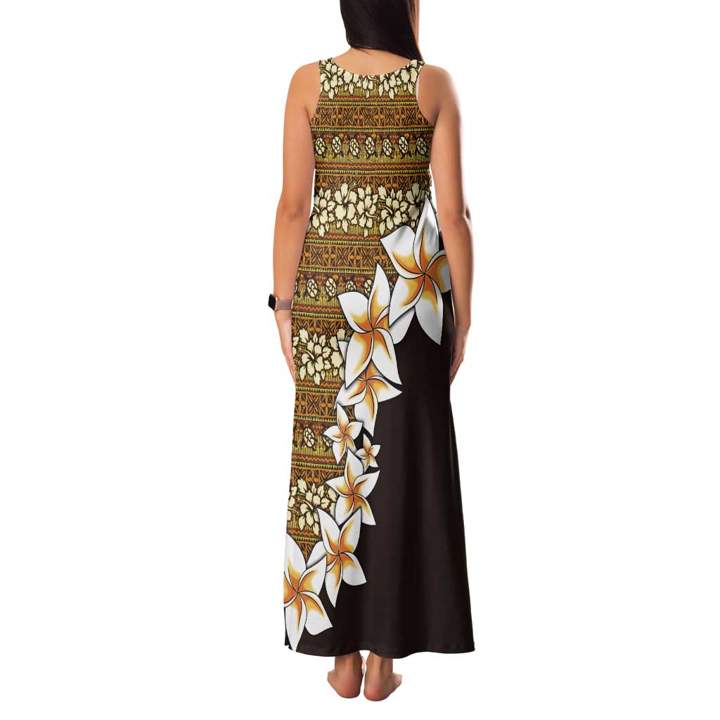 Vintage Hibiscus Turtle Pattern Tank Maxi Dress with Plumeria Half Style LT9 - Polynesian Pride