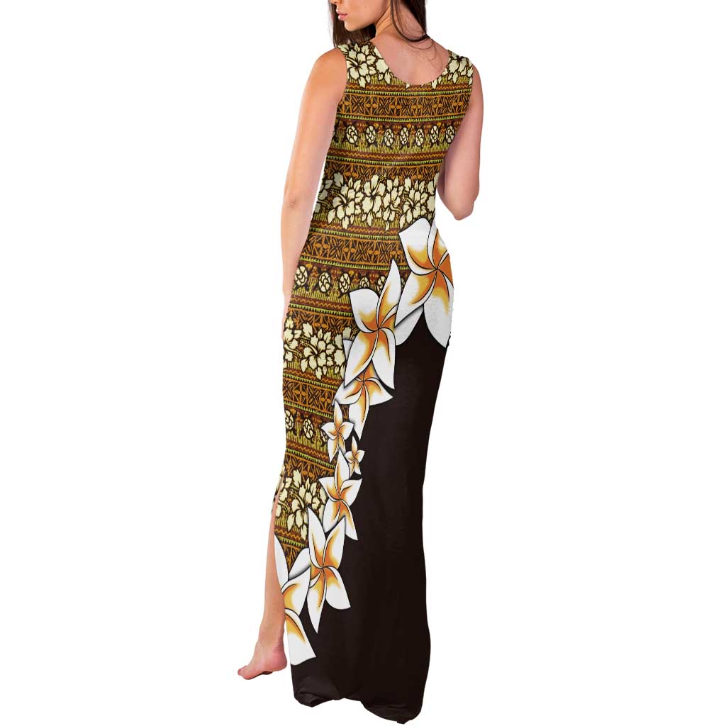Vintage Hibiscus Turtle Pattern Tank Maxi Dress with Plumeria Half Style LT9 - Polynesian Pride