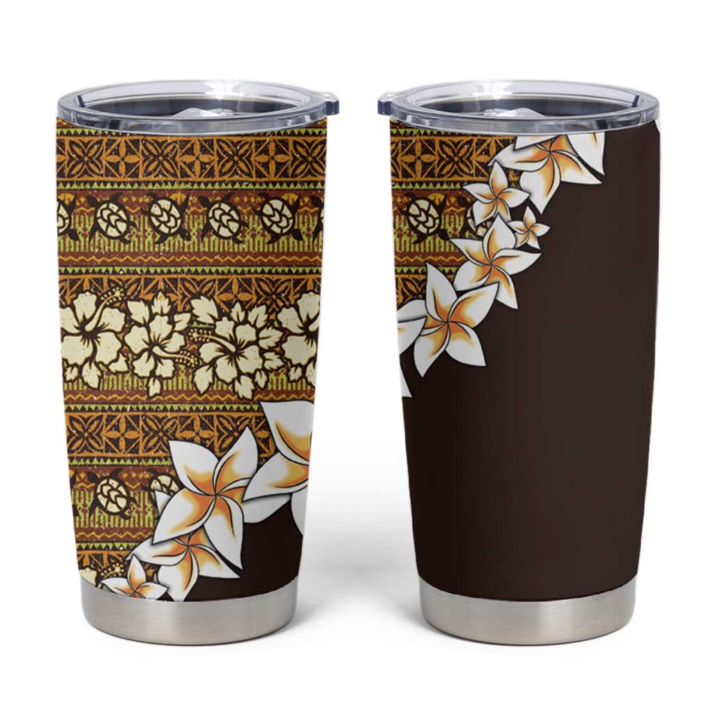 Vintage Hibiscus Turtle Pattern Tumbler Cup with Plumeria Half Style LT9 Gold - Polynesian Pride