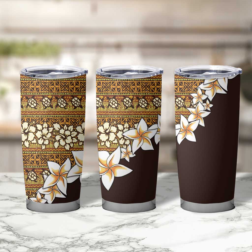 Vintage Hibiscus Turtle Pattern Tumbler Cup with Plumeria Half Style LT9 - Polynesian Pride